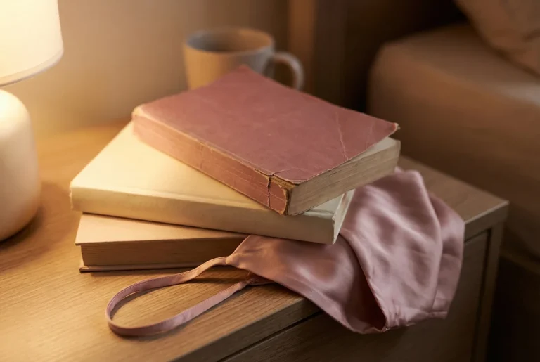Stack of paperback books with blush pink silk fabric, warm reading light — Top 20 Reluctant Feminization Bestsellers